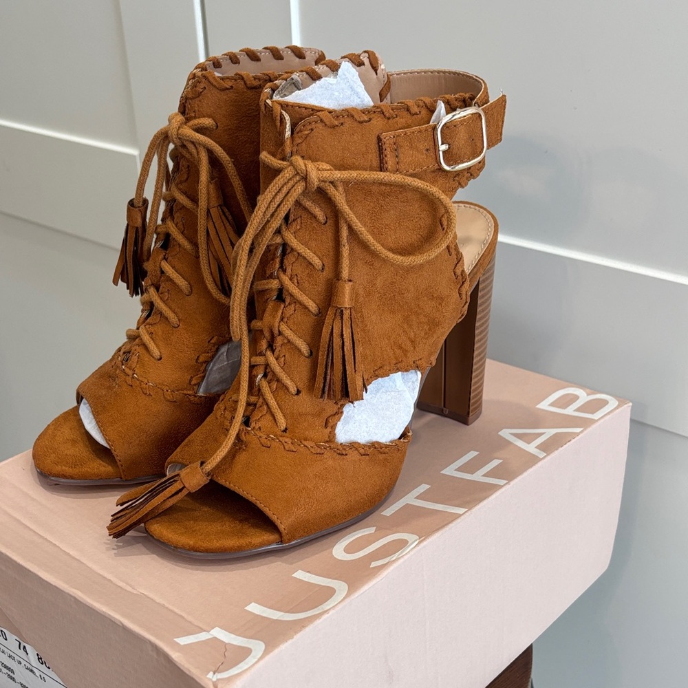 JustFab Boho Women's Brown Lace-Up Heeled Sandals